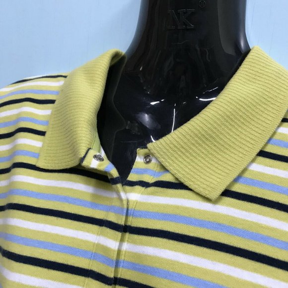 LizGolf Pima Cotton Polo Shirt Lime Green Striped Top Liz Claiborne Y2K Style - Picture 2 of 5